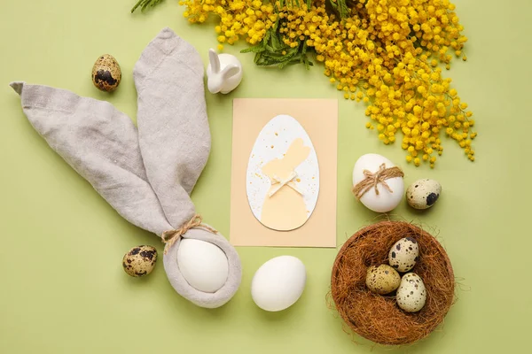 Όμορφη Σύνθεση Του Πάσχα Ευχετήρια Κάρτα Αυγά Και Λουλούδια Στο — Φωτογραφία Αρχείου