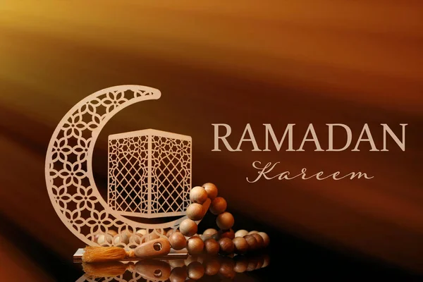 Beautiful Greeting Card Ramadan Celebration Muslim Decor Prayer Beads — Stock Photo, Image