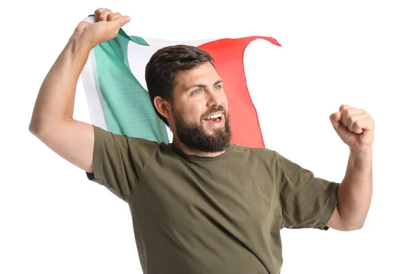 Schöner Mann Mit Mexikanischer Flagge Auf Weißem Hintergrund — Stockfoto