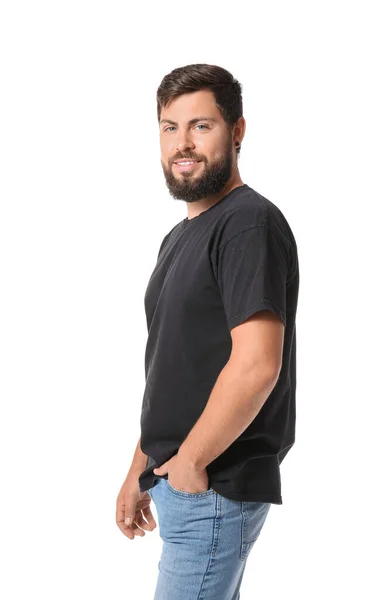 Schöner Mann Shirt Schwarz Auf Weißem Hintergrund — Stockfoto