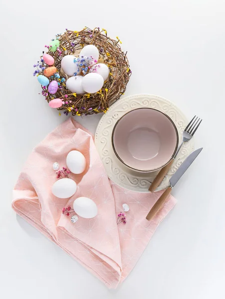 Stylish Easter Table Setting White Background — Stock Photo, Image