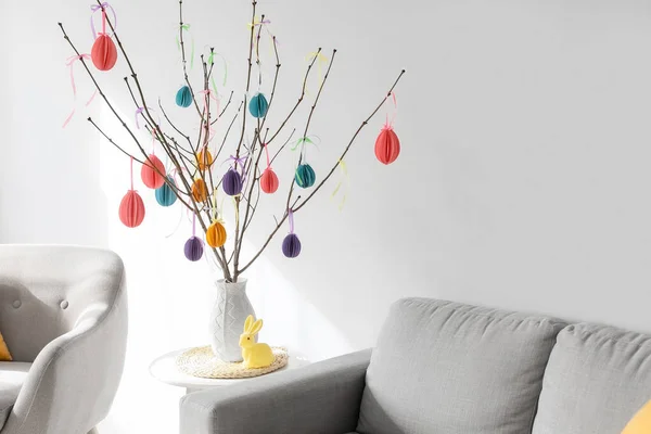 Vase Tree Branches Stylish Easter Decor Table Light Wall — Stock Photo, Image