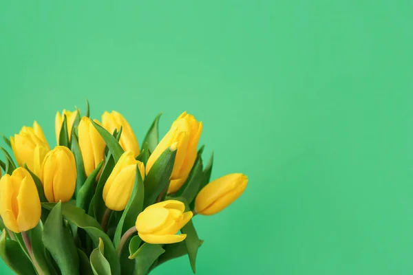 Bouquet Beautiful Tulips Green Background — Stock Photo, Image