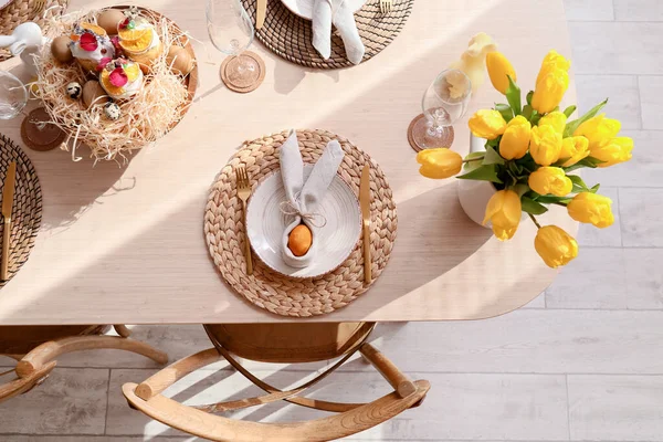 Plate Egg Dining Table Served Easter Celebration — Stock Photo, Image