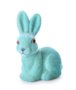 Beyaz arka planda şirin mavi Paskalya tavşanı