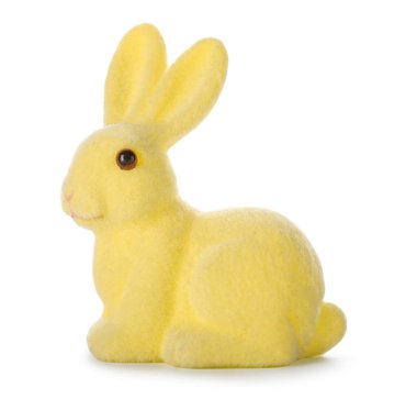 Beyaz arka planda şirin sarı Paskalya tavşanı