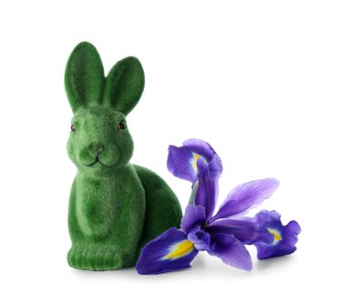 Beyaz arka planda şirin Paskalya tavşanı ve çiçek