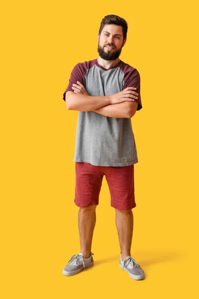 Handsome Man Shirt Yellow Background — Stock Photo, Image