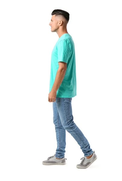 Knappe Jongeman Stijlvol Shirt Geïsoleerd Wit — Stockfoto