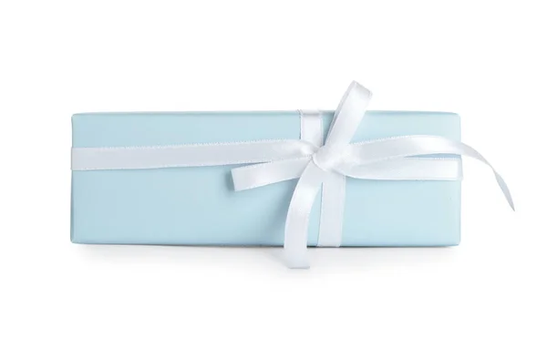 Gift Box Ribbon Bow White Background — Stock Photo, Image