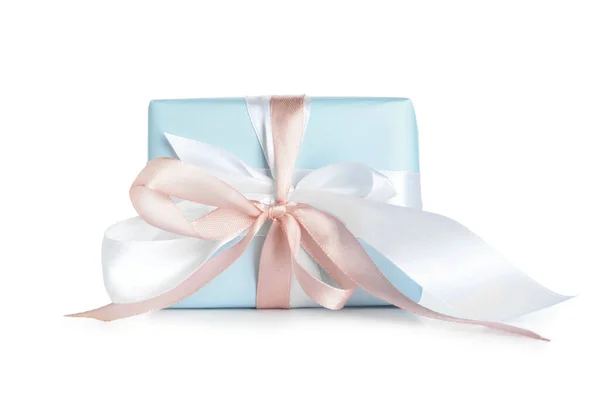 Gift Box Ribbons Bow White Background — Stock Photo, Image