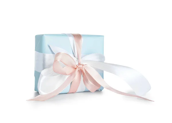 Gift Box Ribbons Bow White Background — Stock Photo, Image