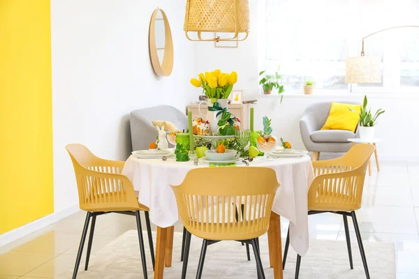 Interior Stylish Room Dining Table Served Easter Celebration — Stock Photo, Image