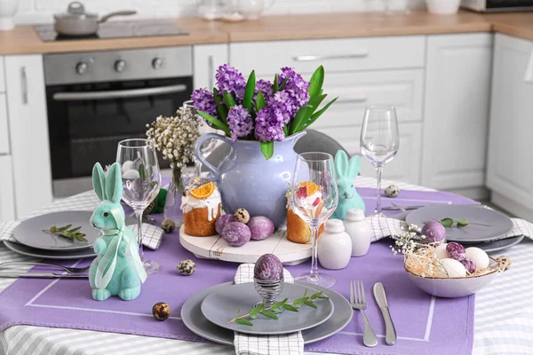 Dining Table Served Easter Celebration Kitchen — Stock Photo, Image