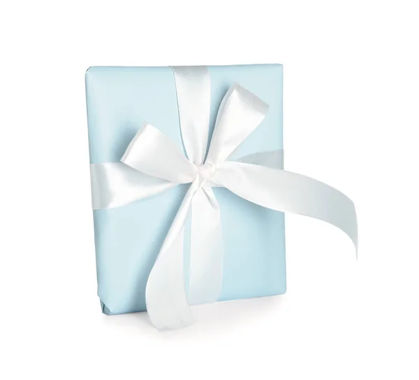 Gift Box Ribbon Bow White Background Stock Picture