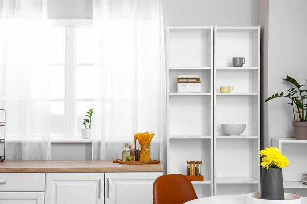 Interior Light Kitchen White Shelving Unit — Stock Photo, Image