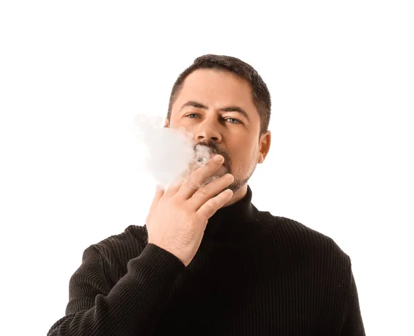 Hombre Fumador Aislado Blanco —  Fotos de Stock