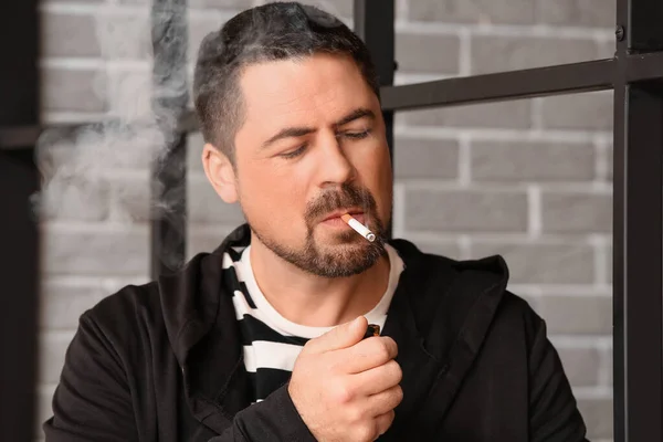 Handsome Smoking Man Home — Stock Photo, Image