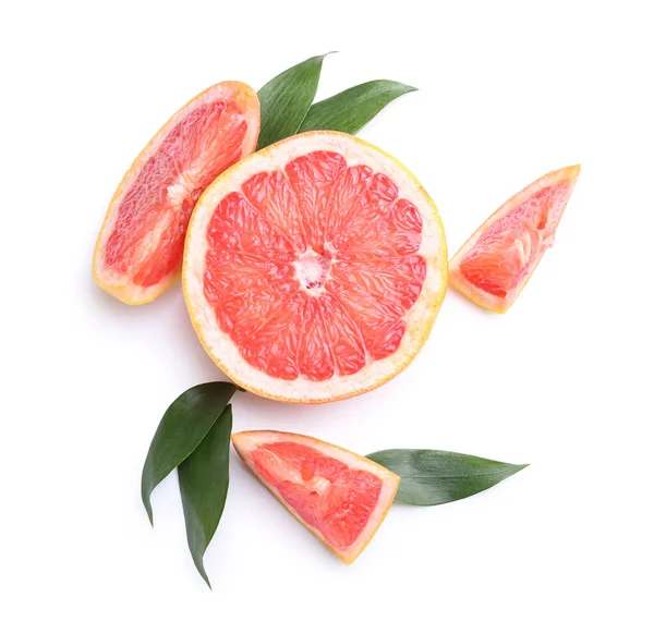 Fresh Grapefruit Pieces White Background — Stock Photo, Image