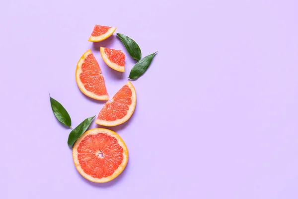 Fresh Grapefruit Slices Purple Background — Stock Photo, Image