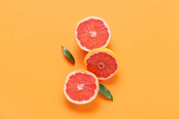 Fresh Grapefruit Pieces Orange Background — Stock Photo, Image