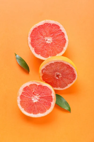 Fresh Grapefruit Pieces Orange Background — Stock Photo, Image