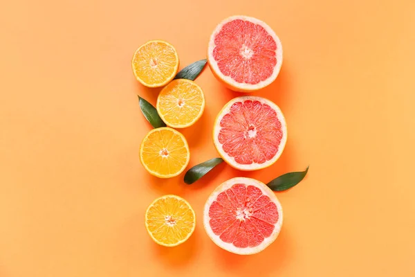 Fresh Orange Grapefruit Slices Color Background — Stock Photo, Image