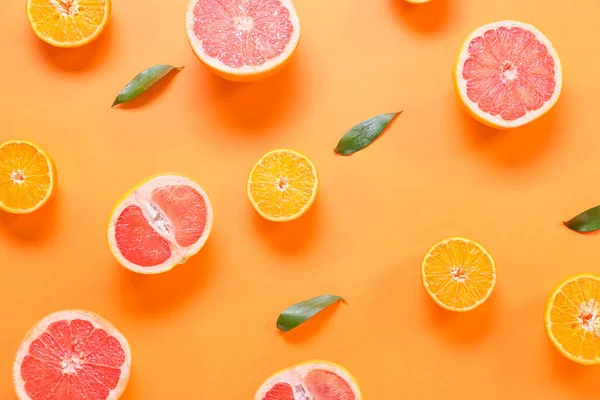 Fresh Orange Grapefruit Slices Color Background — Stock Photo, Image