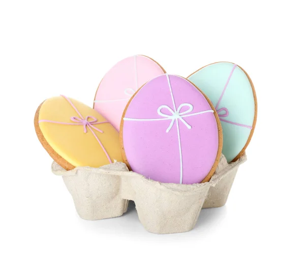 Holder Easter Cookies Shape Eggs White Background — Stock Photo, Image