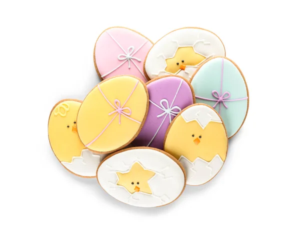 Different Easter Cookies Shape Eggs White Background — Stock Photo, Image