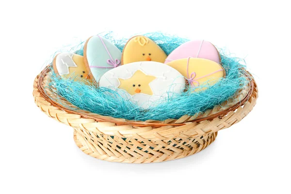 Wicker Basket Easter Cookies Light Background — Stock Photo, Image