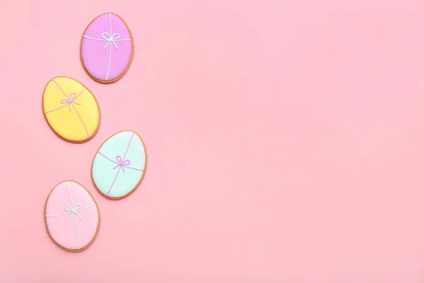 Sammansättning Med Påsk Cookies Färg Bakgrund — Stockfoto