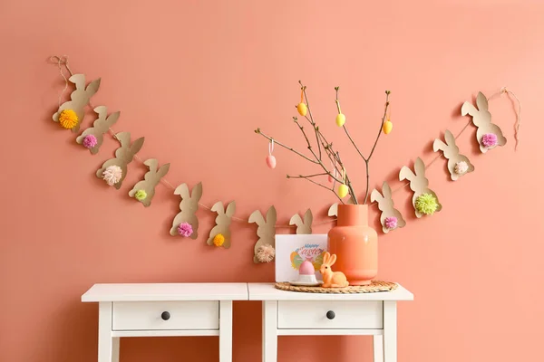 Vase Tree Branches Easter Decor Tables Color Wall — Stock Photo, Image