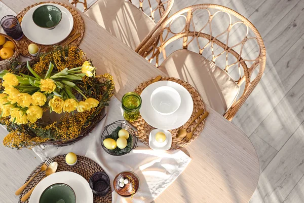 Stylish Dinnerware Table Served Easter Celebration — Stock Photo, Image