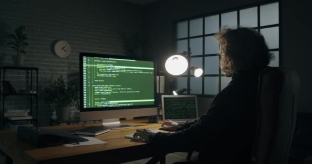 Programmer Using Computer Dark Room — Stock Video