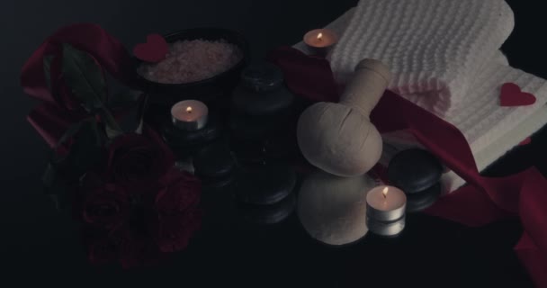 Beautiful Spa Composition Black Background Valentines Day Celebration — Stock Video