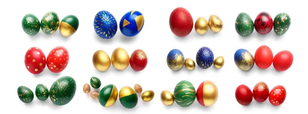 Conjunto Coloridos Huevos Pascua Aislados Blanco — Foto de Stock