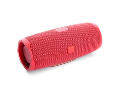 Beyaz arkaplanda kablosuz taşınabilir hoparlör