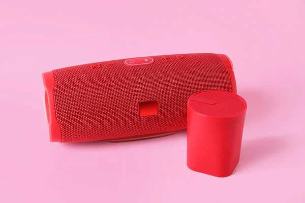 Wireless Portable Speakers Pink Background — Stock Photo, Image