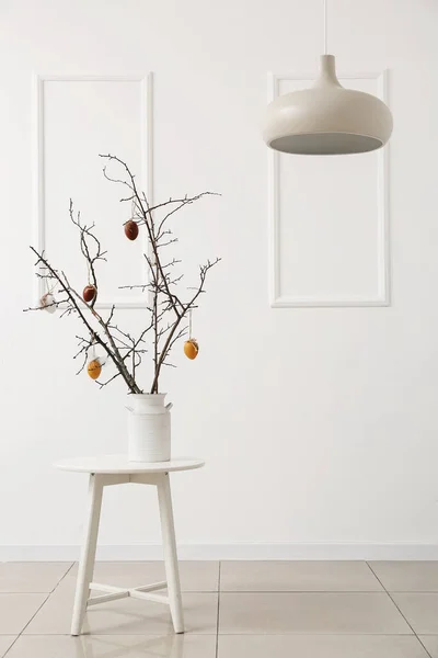 Tree Branches Easter Eggs Vase Table Lamp Light Wall Room — Stock Photo, Image