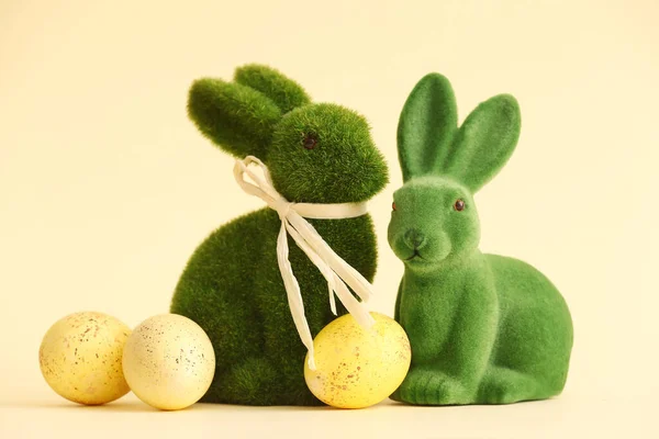 Green Easter Bunnies Eggs Color Background — Stock Photo, Image