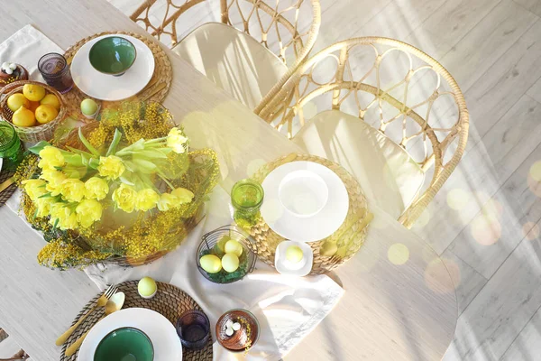 Stylish Table Setting Easter Celebration Room Top View — Stock Photo, Image