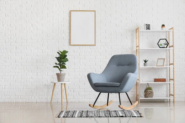 Rocking Chair Houseplant Rack Modern Stylish Interior Living Room — Stock Photo, Image