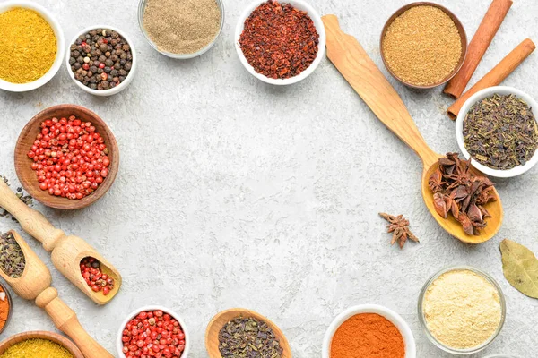 Frame Made Aromatic Spices Light Background — Stock Photo, Image