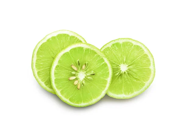 Plakjes Sappig Bergamotfruit Witte Achtergrond — Stockfoto