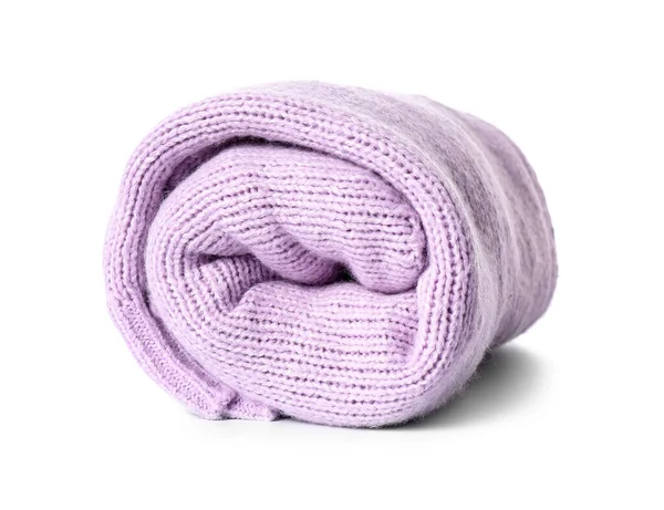 Rolled Knitted Lilac Sweater White Background — Stock Photo, Image