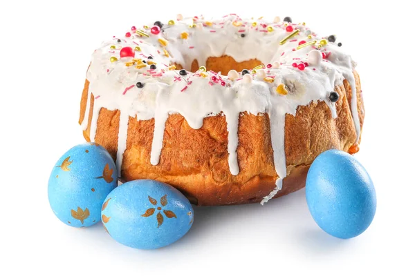 Sweet Easter Cake Eggs White Background — Stock Photo, Image