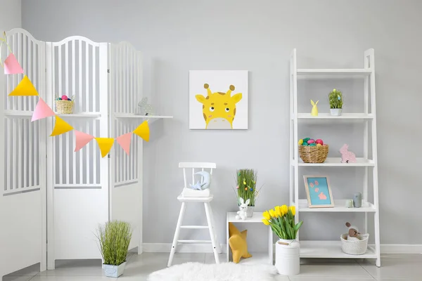 Interior Stylish Children Room Decorated Easter Celebration — Stock Photo, Image