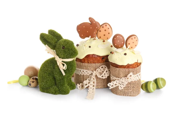 Lahodné Velikonoční Dorty Zdobené Cookies Bílém Pozadí — Stock fotografie