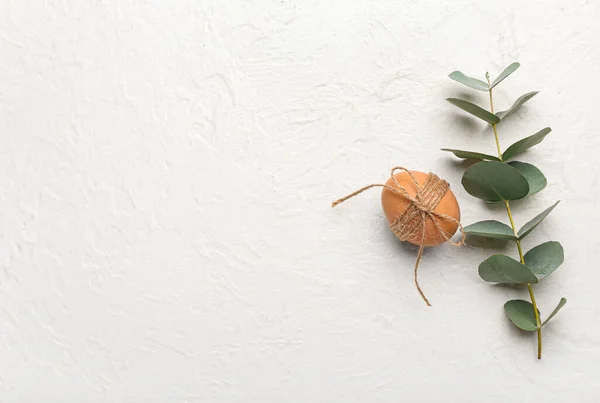 Easter Egg Rope Eucalyptus Leaves Light Background — Stock Photo, Image